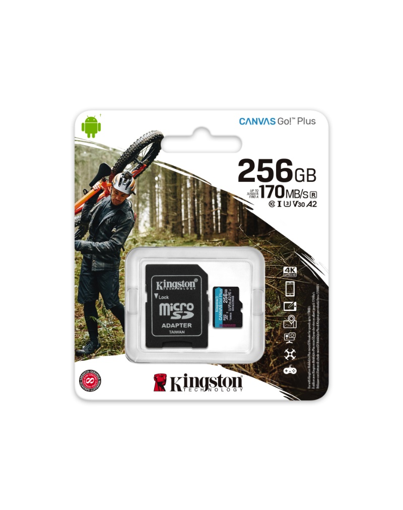 Kingston Memorijska kartica Canvas Go Plus MicroSDXC UHS-I 256GB Klasa 10 (SDCG3/256GB) + SD Adapter