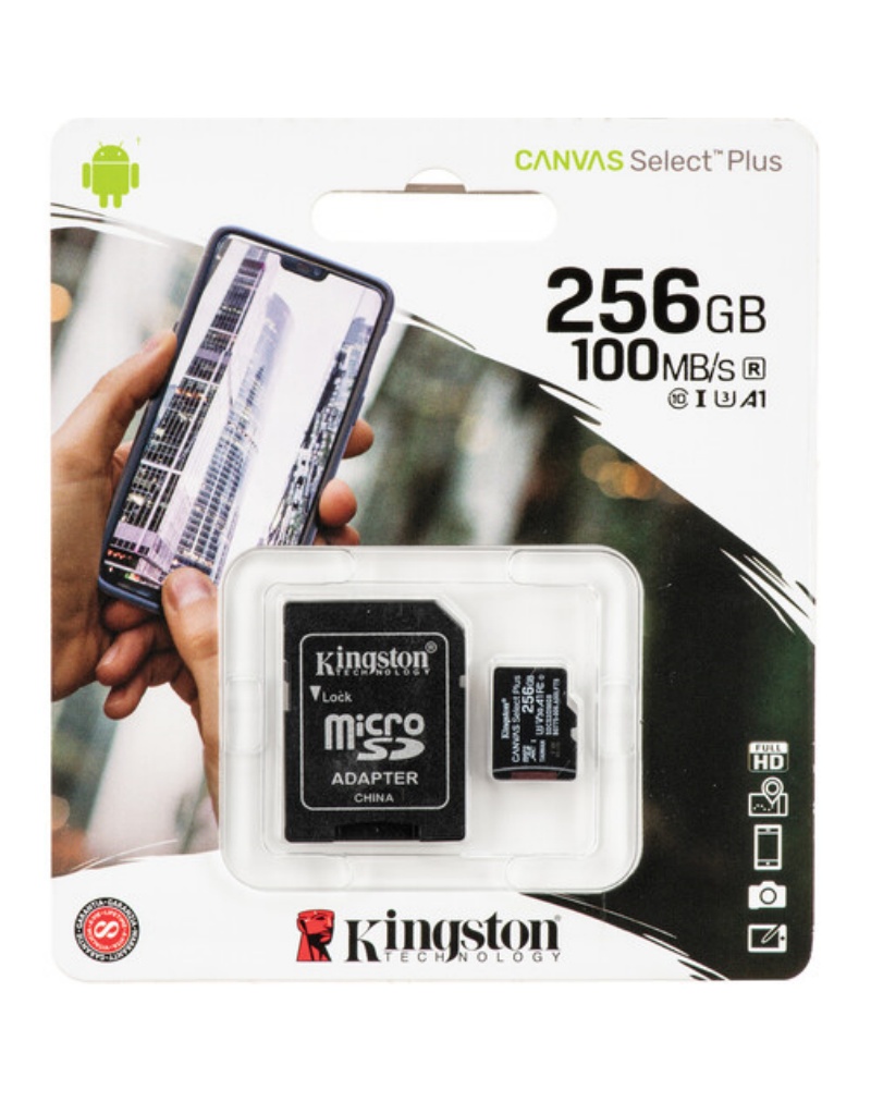 Kingston Memorijska kartica Canvas Select Plus MicroSDXC UHS-I 256GB Klasa 10 + SD Adapter