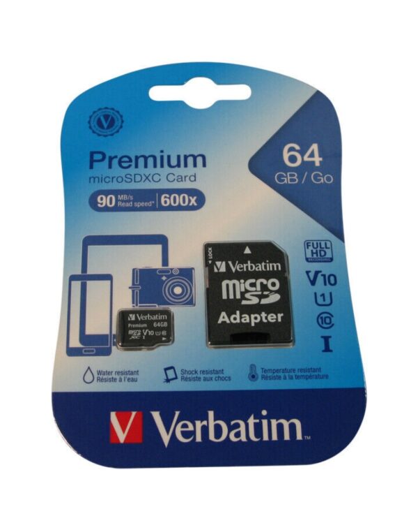 Verbatim Memorijska kartica Premium MicroSDXC UHS-I 64GB U1 Klasa 10 + SD Adapter